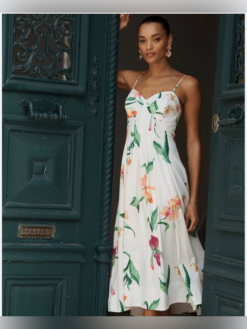 White House Black Market Corset Floral Poplin Sweetheart Midi Dress Size 6